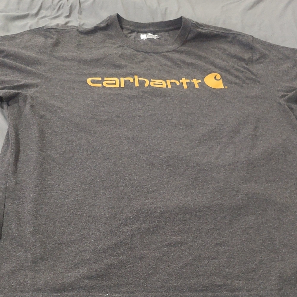 Carhartt Men's Dark Gray Tee with Yellow Logo